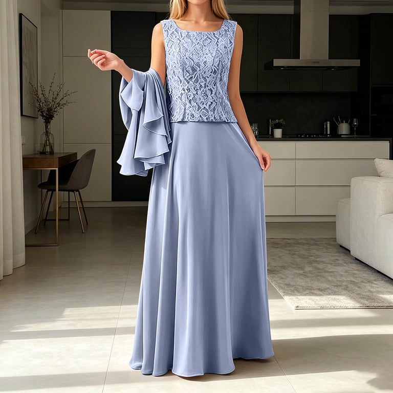 Letdown Mother of The Bride Dresses 3 PCS 3/4 Sleeves Lace Appliques Chiffon Grandma of The Groom Maxi Dress with Jackets, Women's, Size: XS, Beige
