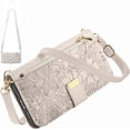thumbnail image 1 of iPhone Funda Tipo Cartera Cruzada para 17 Pro con Correa y Bolsillo con Zíper, Cubierta de Cuero Floral, 1 of 9