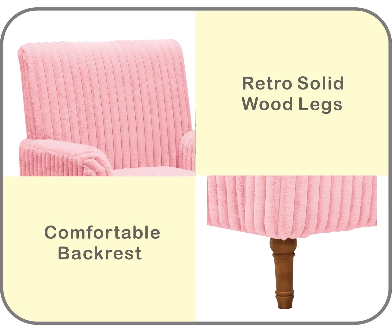 Modern Accent Chair with Wide Wale Corduroy, 9 Inch Solid Wood Legs, Upholstered Armchair with Thick High-Density Foam Cushion for Living Room, Pink