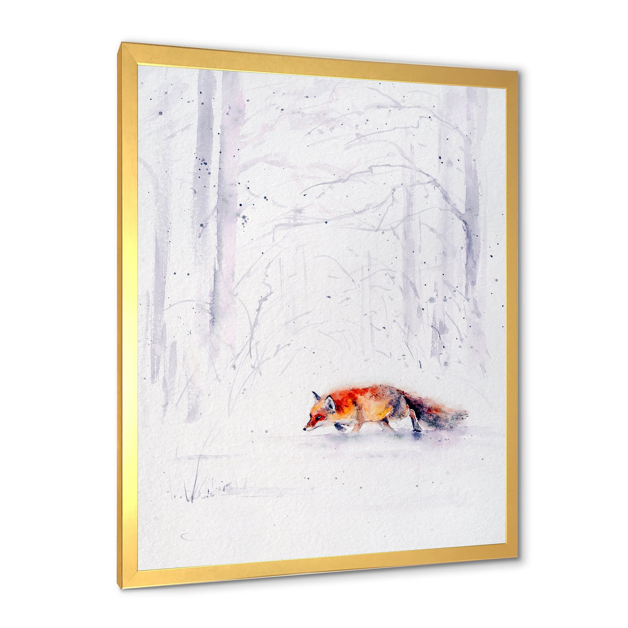 Designart 'Red Fox Running In White Snow in Countryside II' Farmhouse Framed Art Print