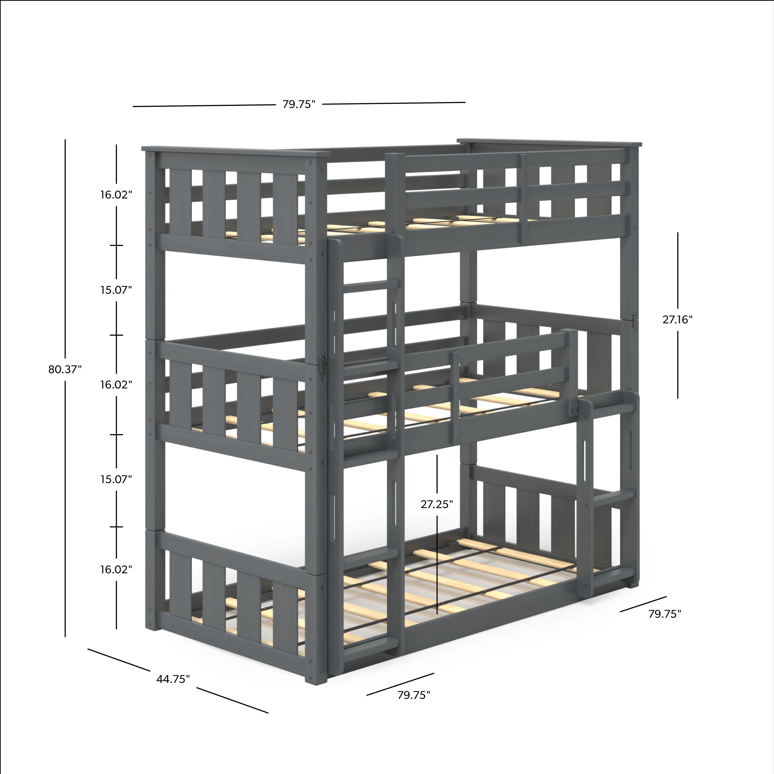 Better Homes & Gardens Kane Triple Bunk Bed, Gray