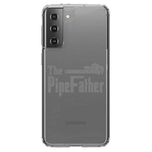 DistinctInk Clear Shockproof Hybrid Case for Galaxy S21 5G (6.2" Screen) - TPU Bumper Acrylic Back Tempered Glass Screen Protector - The PipeFather - Plumber