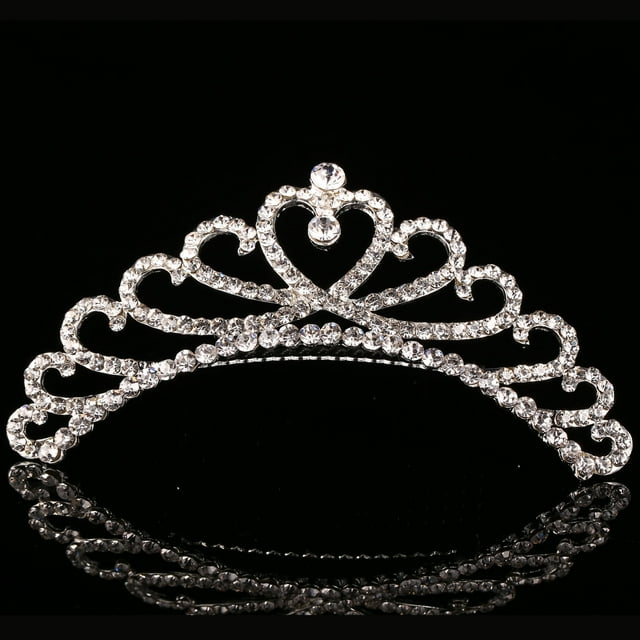 Corona de aleación para niña, tocado de amor, accesorios para el cabello de princesa, peineta de diamantes de imitación, corona de cumpleaños de perlas