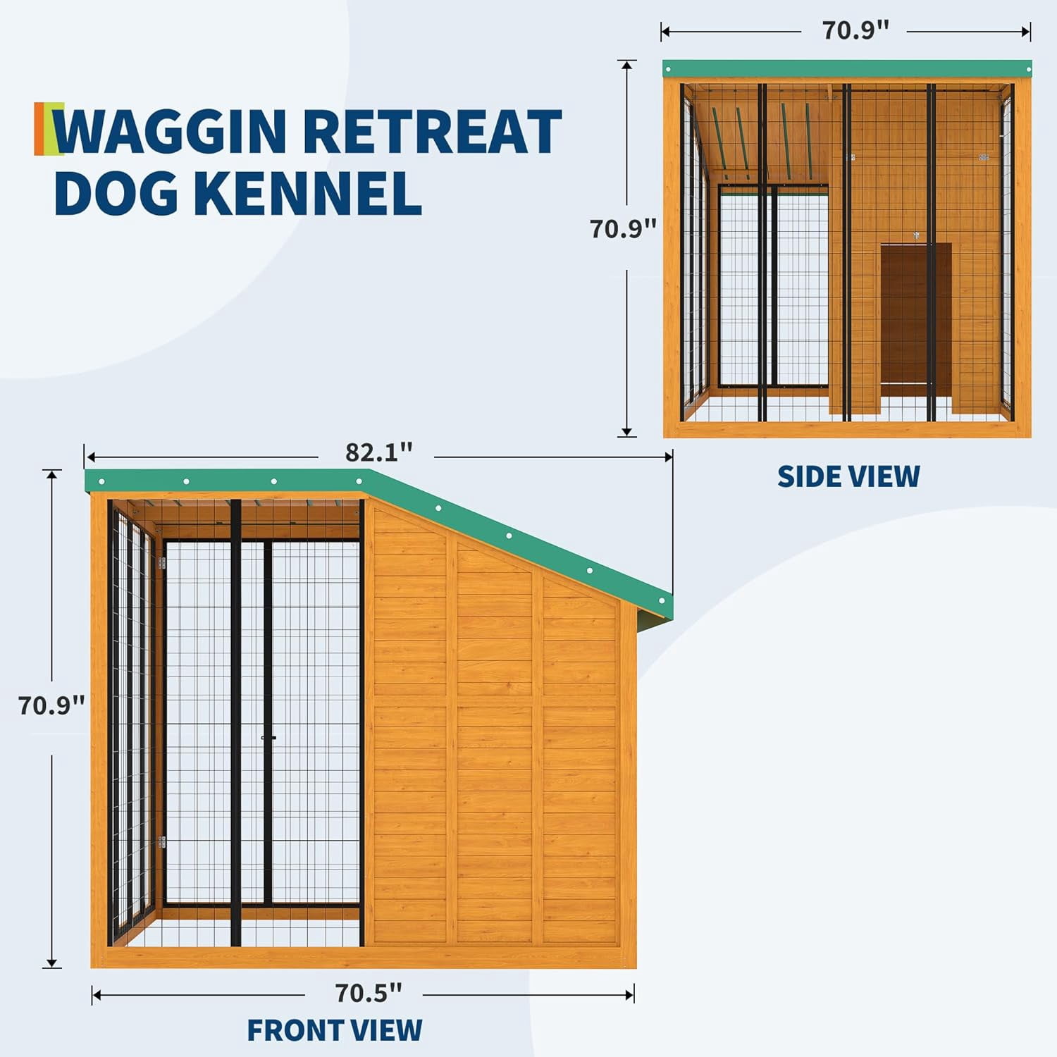 Cedar Wood Large Dog Kennel with PE Roof, Outdoor Dog House with Feeding Door, Locking Gate, Water/Food Tray, Cedar Wood Shelter for Backyard (Wood)