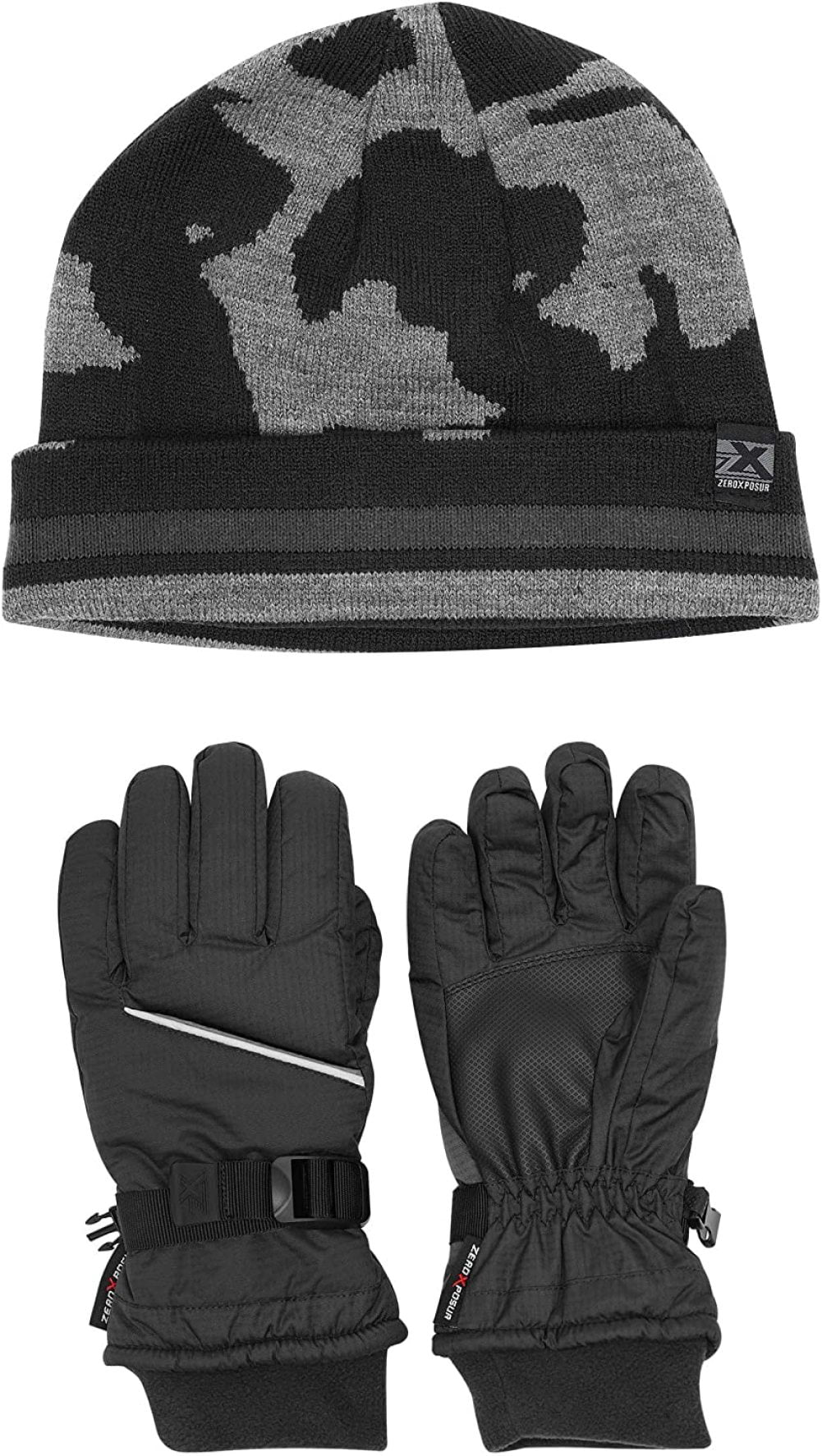 ZeroXposur Boys Winter Gloves and Reversible Winter Hat Set with Thinsulate PVC Palms and Fleece Elastic cuffs 