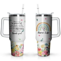 Nurse Tumbler 40 Oz Tumbler with Handle and Straw Lid Leak Proof Best Nurse Ever Coffee Travel Mug with Handle Insulated for Hot and Cold Drink Nurse Gifts for Women Nurses Day Mother's Day Birthday