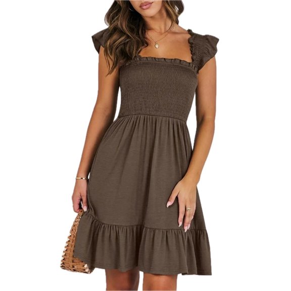Women's Ruffled Hem Smocked Cami Dress With Tiered Frill Details 65% Rayon 30% Polyester 5% Spandex Machine Wash Cold