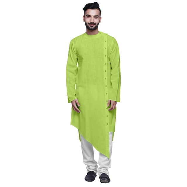 Atasi Kurta-Chemise pour Homme en Coton Flex, Uni, Col Rond, Tenue Festive de Designer