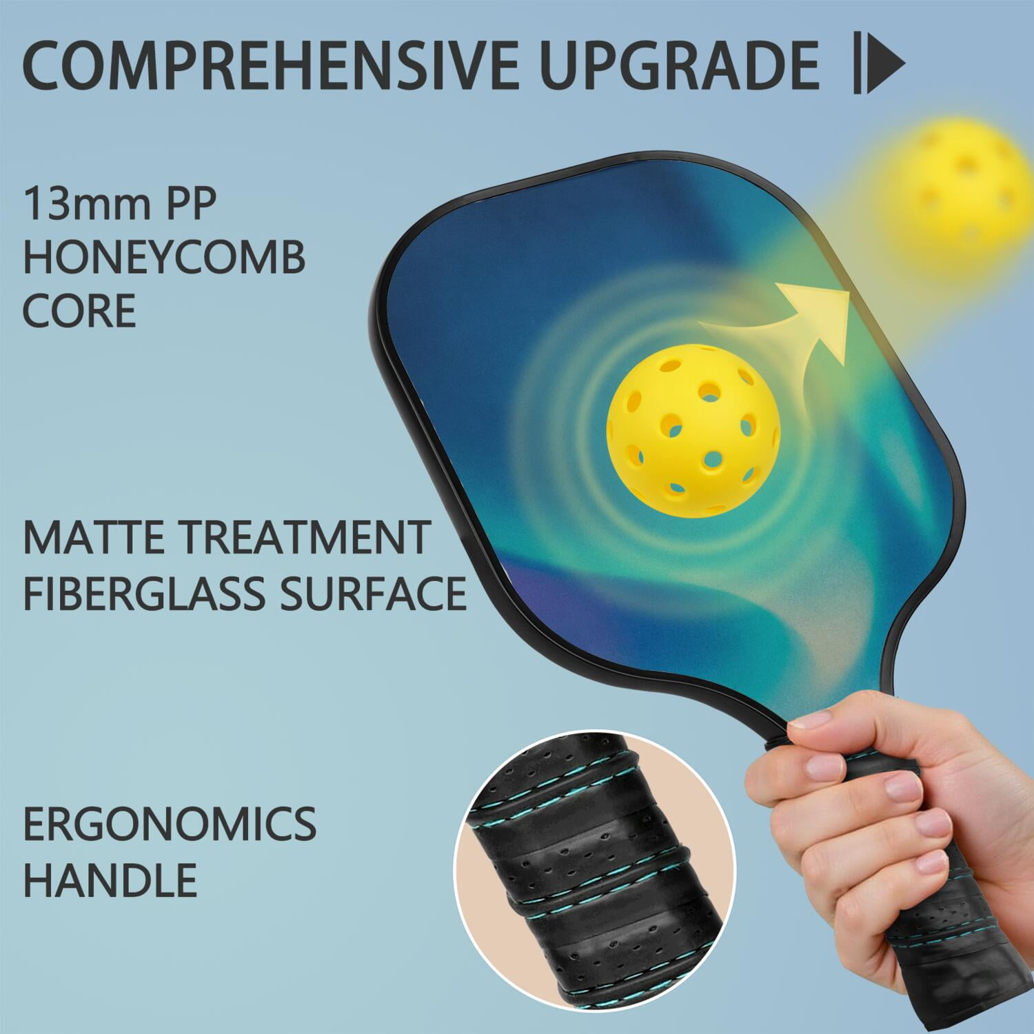 Pickleball Paddles Set Of 1, Fiberglass Surface, Fluid Smoke Aurora Art Style, 1 Paddle, 2 Balls & Bag