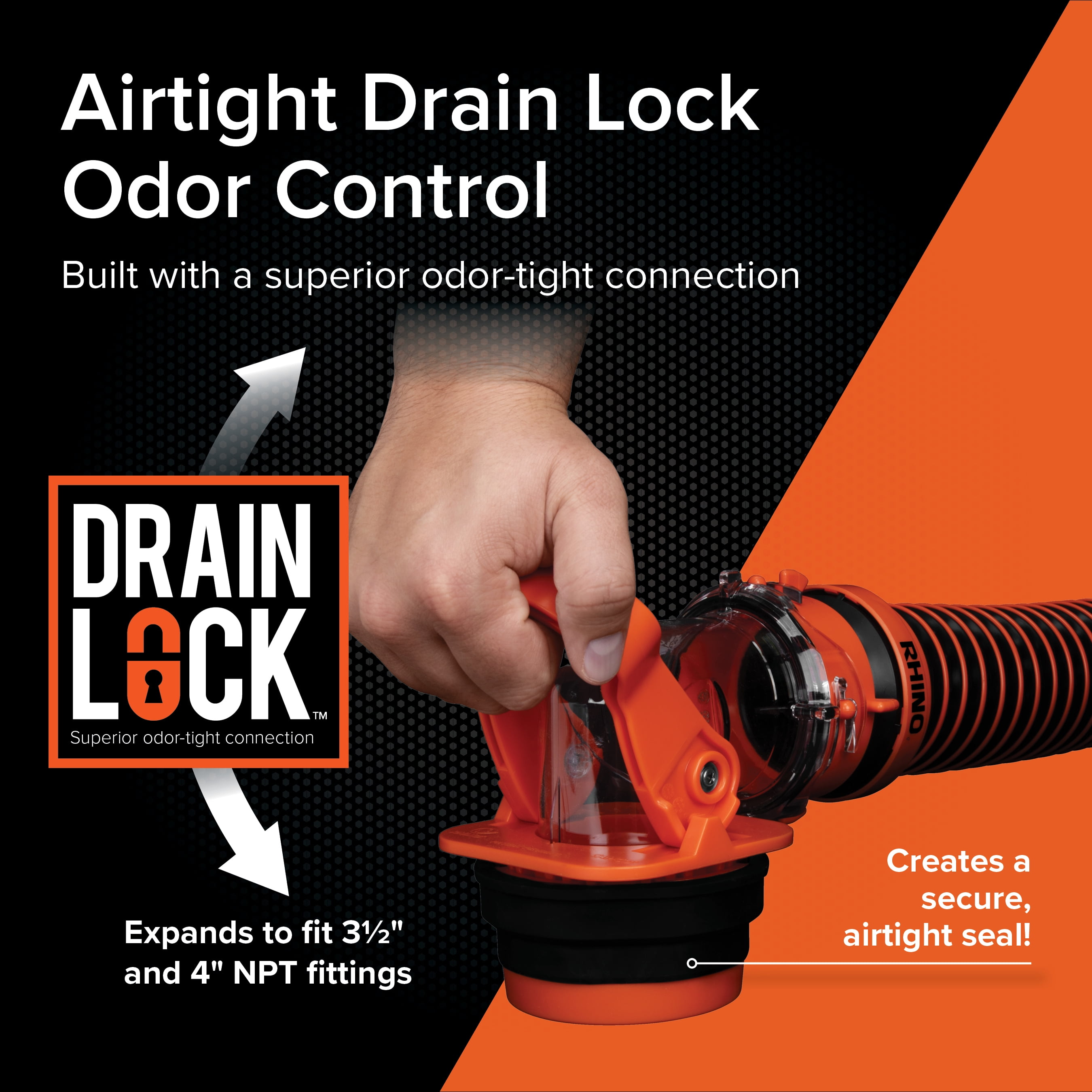 Camco Rhino RV Sewer Hose Elbow with Drain Lock Adapter for Camping, 1 Pack - Orange (39730)