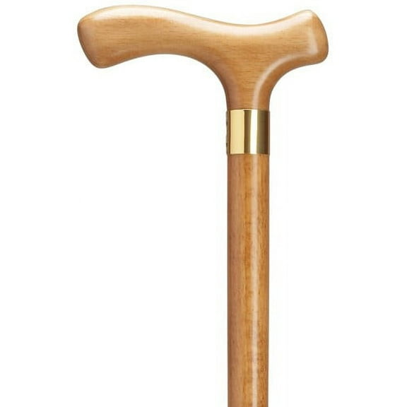 Walking Cane Men Fritz Handle Scorched Stain with wide brass band, 36" long w/rubber tip.