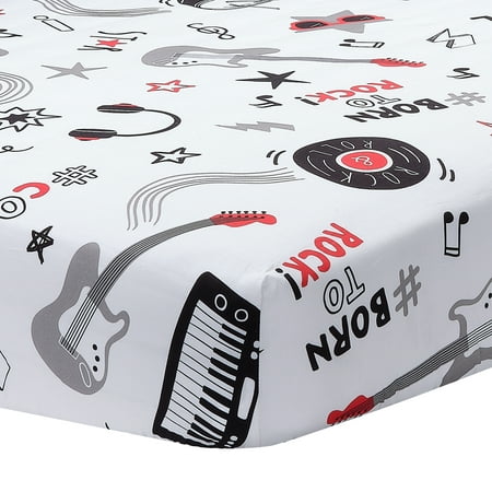 UPC: 0084122015463 | Lambs & Ivy Rock Star Musical Instruments 100% Cotton Fitted Crib Sheet – White