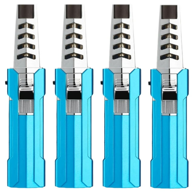 Encendedor Compacto Rellenable LighterProBlue 4 Pzas Azul/Plata Recargable Metal Gas Butano.