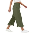 thumbnail image 3 of Linen Pants Women Summer Casual Ruffle Hem Wide Leg Drawstring Elastic Waist Capri Pants with Pockets Beach Vacation Travel Pants S, 3 of 7