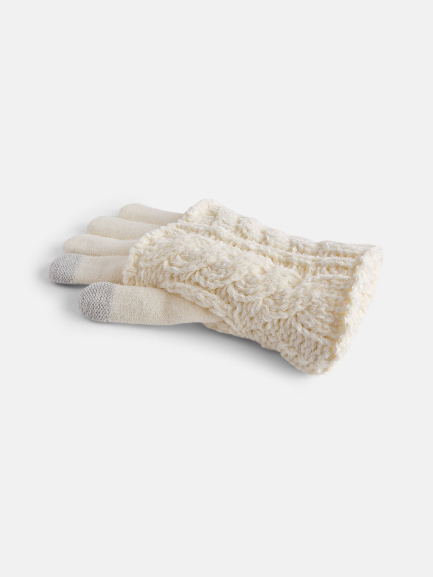 MNYC Women's 2 PC Cable Knit Chenille Beanie w/ Matching Gloves, Ivory