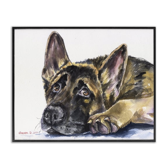 Stupell Industries Eclectic Shepard Puppy Dog Pet Animal Watercolor Black Framed Giclee Art, 14 x 11, by George Dyachenko