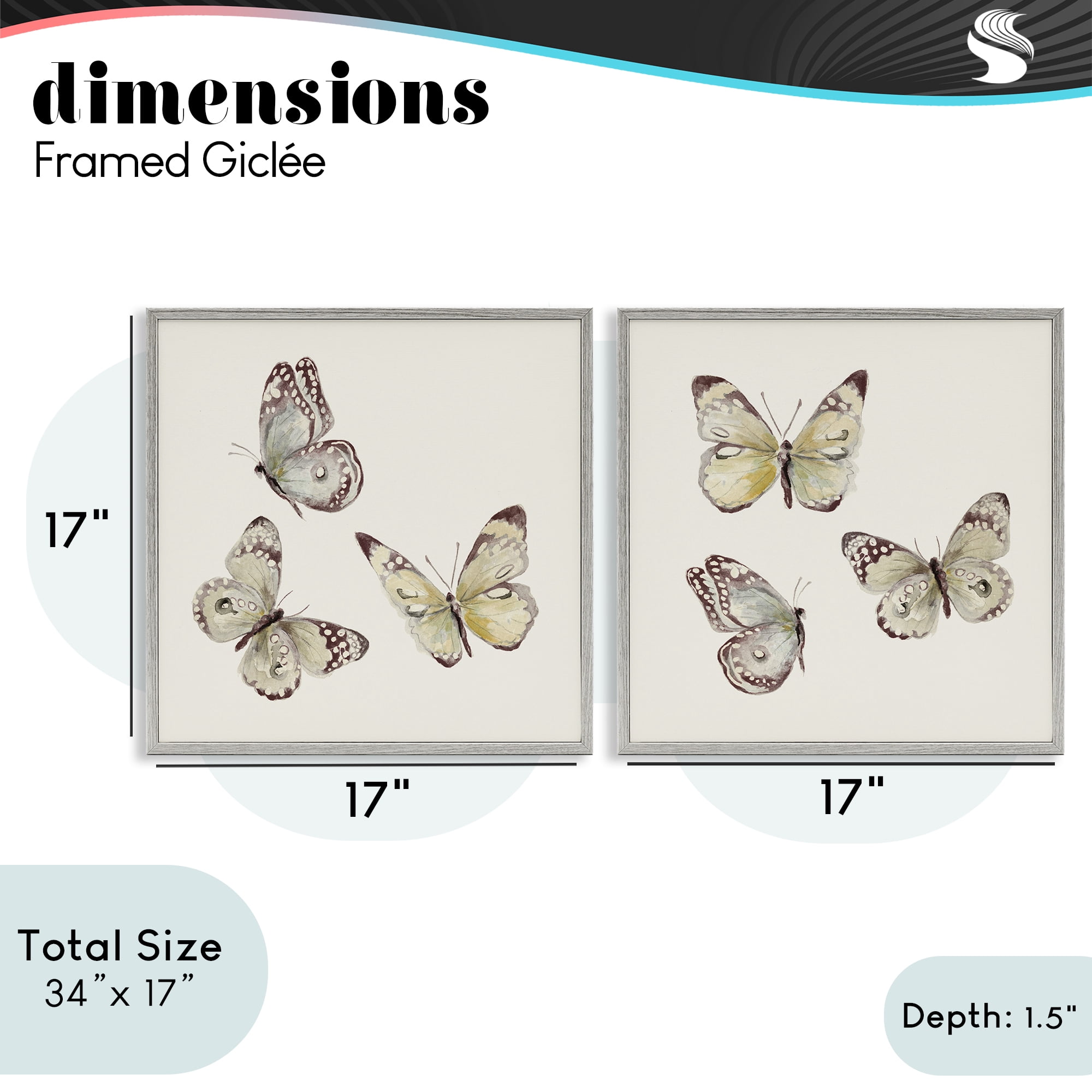 Stupell Industries Flight of Butterflies on Beige 2 Piece Gray Framed Giclee Art Set, design by Patricia Pinto
