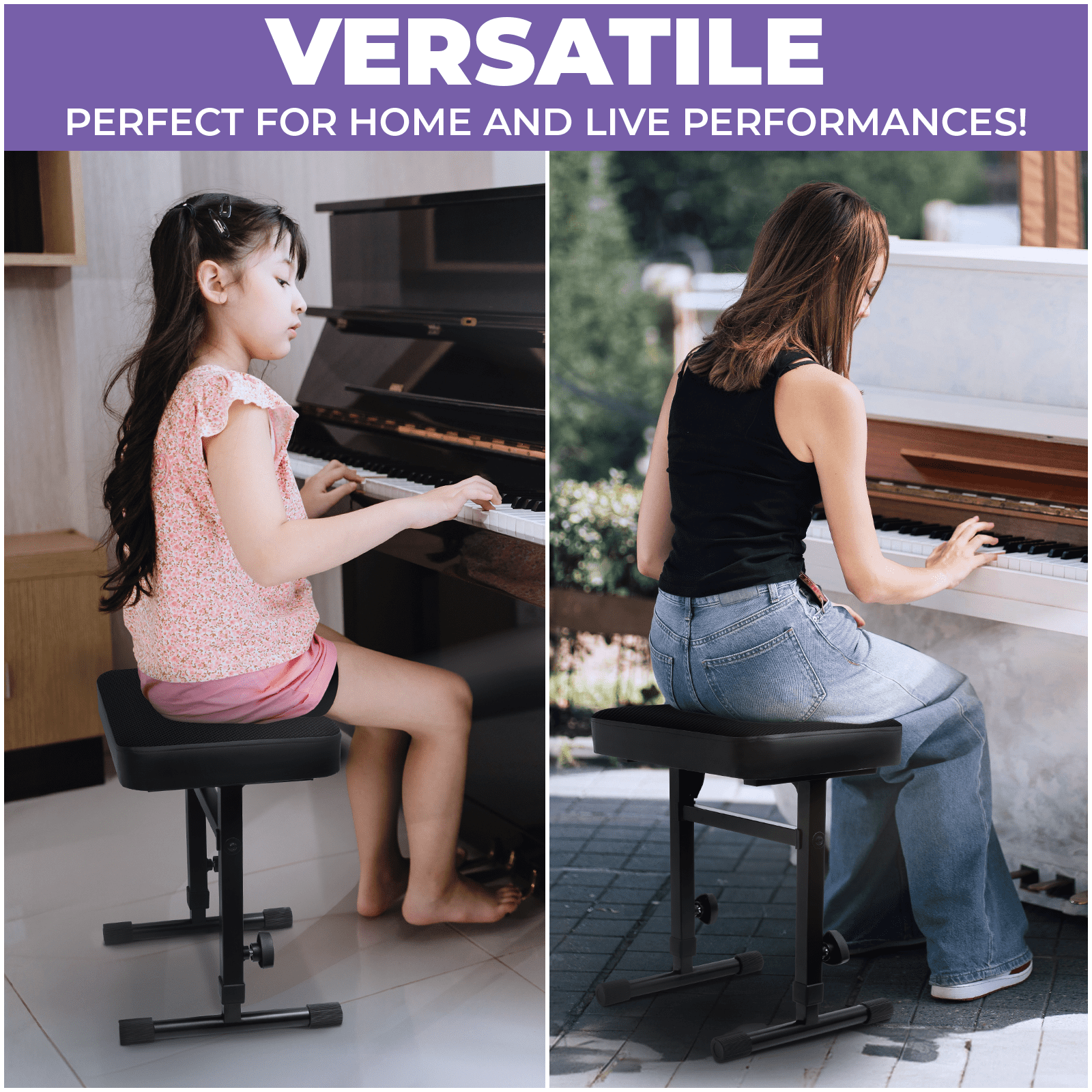 Liquid Stands Piano Bench Adjustable Stool – Music Keyboard Bench Seat for Piano Keyboard Stand with Black Padded Cushion for Musicians Piano Stool Chair (Mesh Fabric)