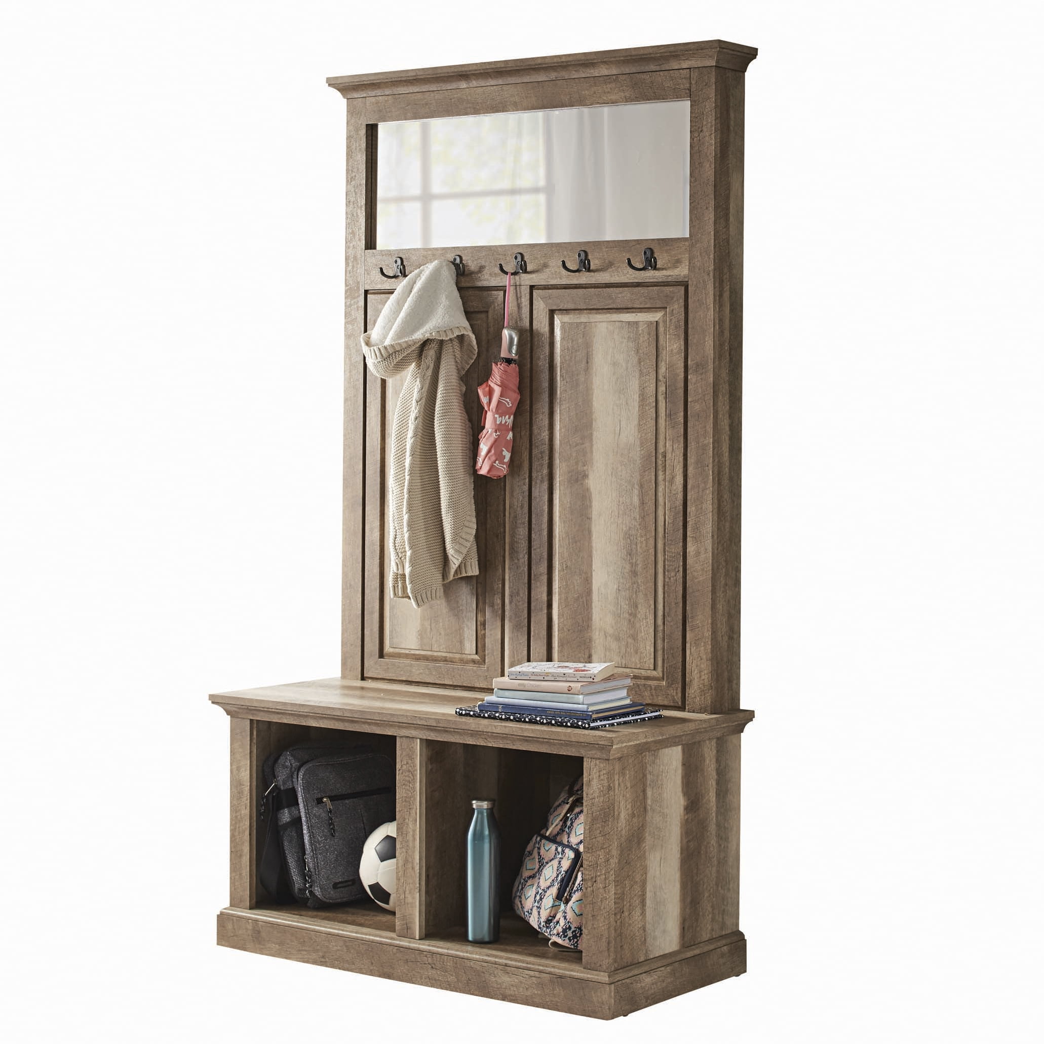 Better Homes & Gardens Crossmill Hall Tree Storage Bench, Weathered Finish