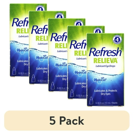 (5 pack) Refresh Relieva Lubricant Eye Drops, Lubricates & Protects Dry Eyes, 0.33 FL OZ