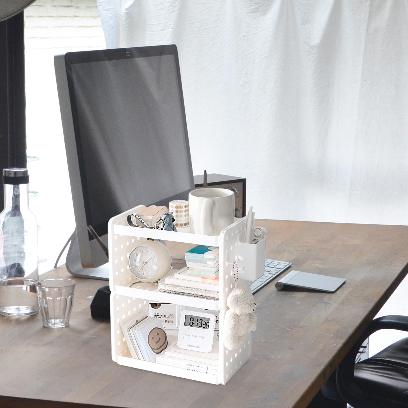 OUNONA Multi-Functional Desk Organizer with Mail Holder, Paper & Magazine Rack, Home Office Book Storage Accessory