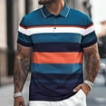 thumbnail image 2 of Mens Polo Shirts Business Striped Button Collared Short Sleeved Top with Pocket Casual Loose Comfortable Trendy T Shirts for Man, 2 of 5