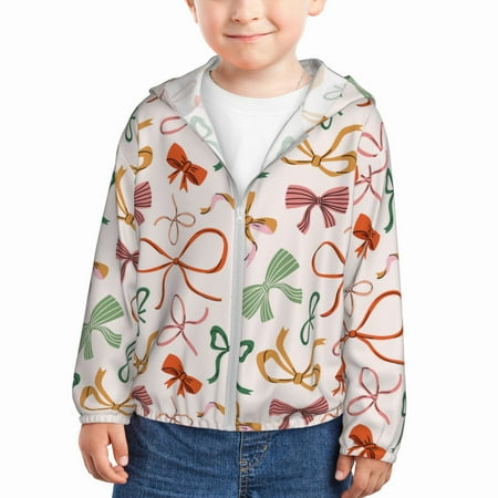 

Goofa Colorful Bow Knots Printed Kids Zip-Up Hoodie Girls Boys UPF50+ Sun Protection Jacket Hooded Cooling Shirt-5 Years