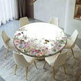 thumbnail image 2 of Round Colorful Floral Fitted Tablecloth, Waterproof Elastic Table Covers Wipeable Polyester Backed Tablecloths for Picnic Camping Indoor and Outdoor (Pink, 44" Round Table), 2 of 6