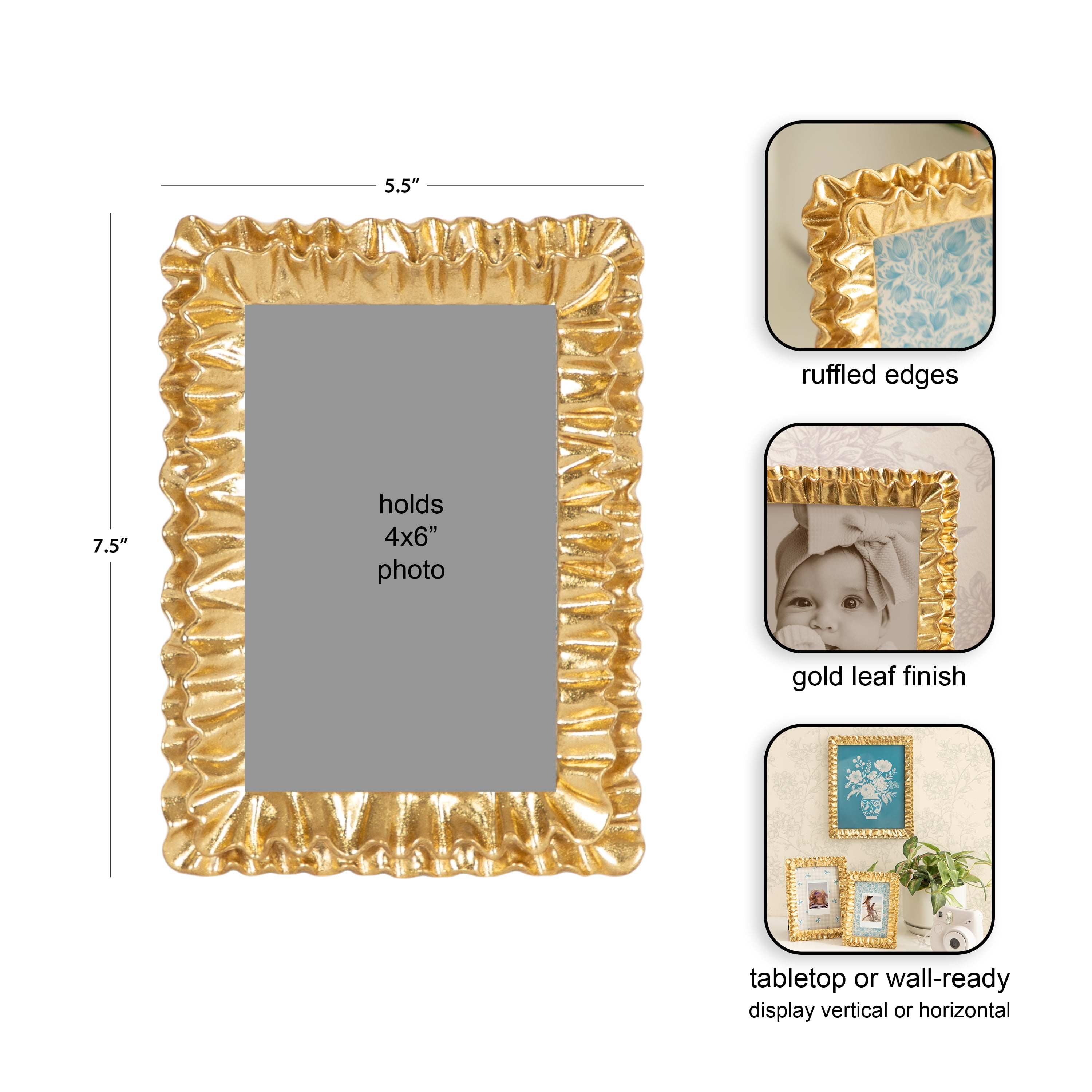DesignOvation – 4x6 Picture Frame – Scalloped Gold Tabletop Photo Frame