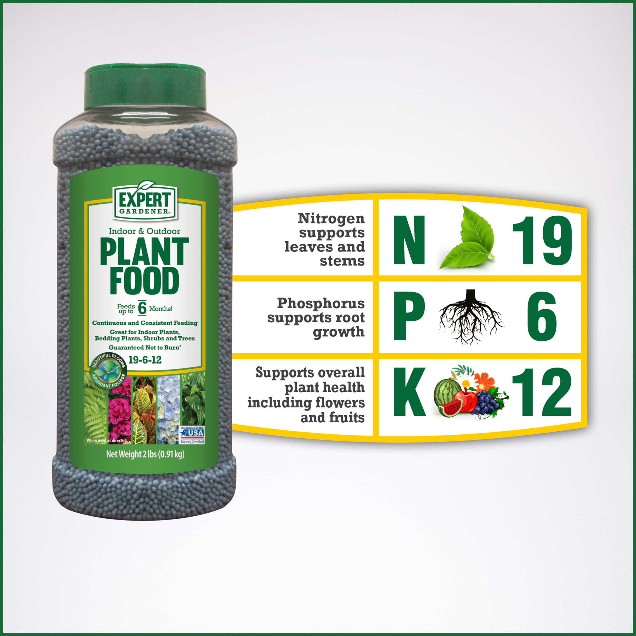 Expert Gardener Indoor & Outdoor Plant Food 19-6-12 Fertilizer, Feeds up to 6 Months; 2 lb.
