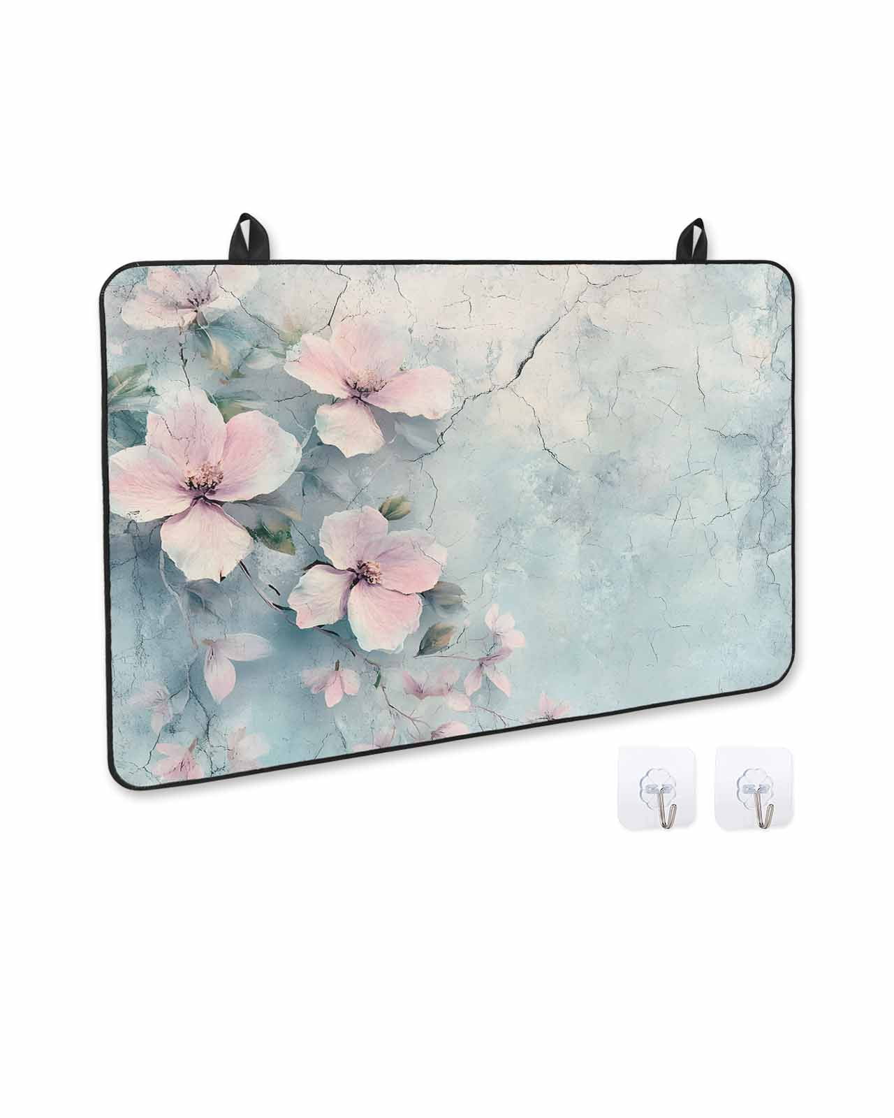 nqOlkjepod Large Induction Cooktop Protector Mat 24"x21", Pink Spring Flower Stove Top Covers for Electric Stove, Retro Blue Wall Mottled Pastoral Stove Burner Cover Mats, Glass Top Stove Cover