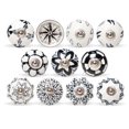 thumbnail image 1 of Hashcart Ceramic Black & White Decorative Knobs for Cabinet Dresser Drawer || Antique Floral Hand Painted Cupboard Pull Knobs || ( Set of 10 ), 1 of 9