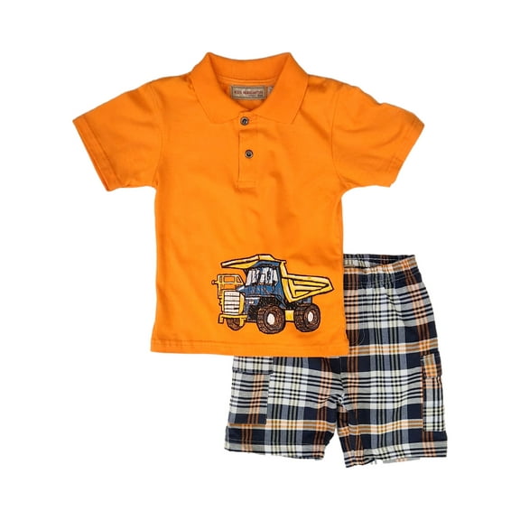 Kids Headquarters Toddler Orange Boys 2-Piece Dump Truck Polo & Shorts Set 4T