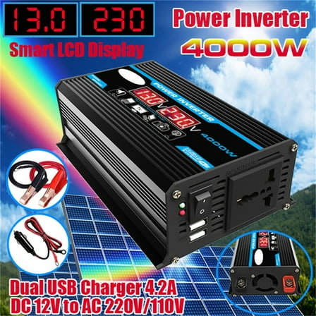 300W Power Inverter DC 12V to AC 220V Modified Sine Wave Converter with Dual USB Ports Battery Clips for Car Truck RV