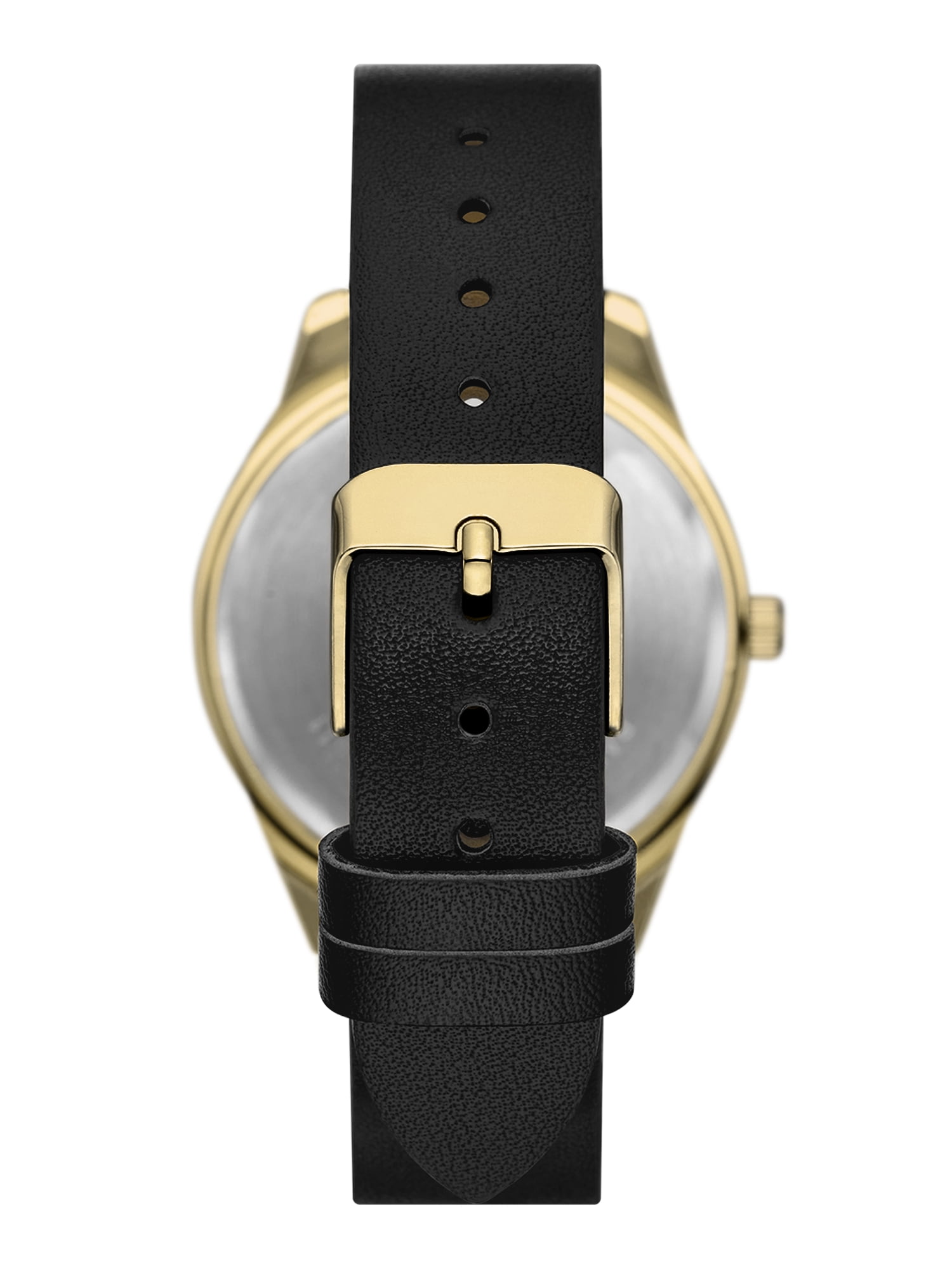 Folio Women's Watch Gift Set: Gold Round Case, Gold Sunray Dial and Black Faux Leather Strap