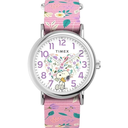 Timex X Peanuts In Bloom Women's Weekender 38mm Watch - Pink Strap White Dial Silver-Tone Case