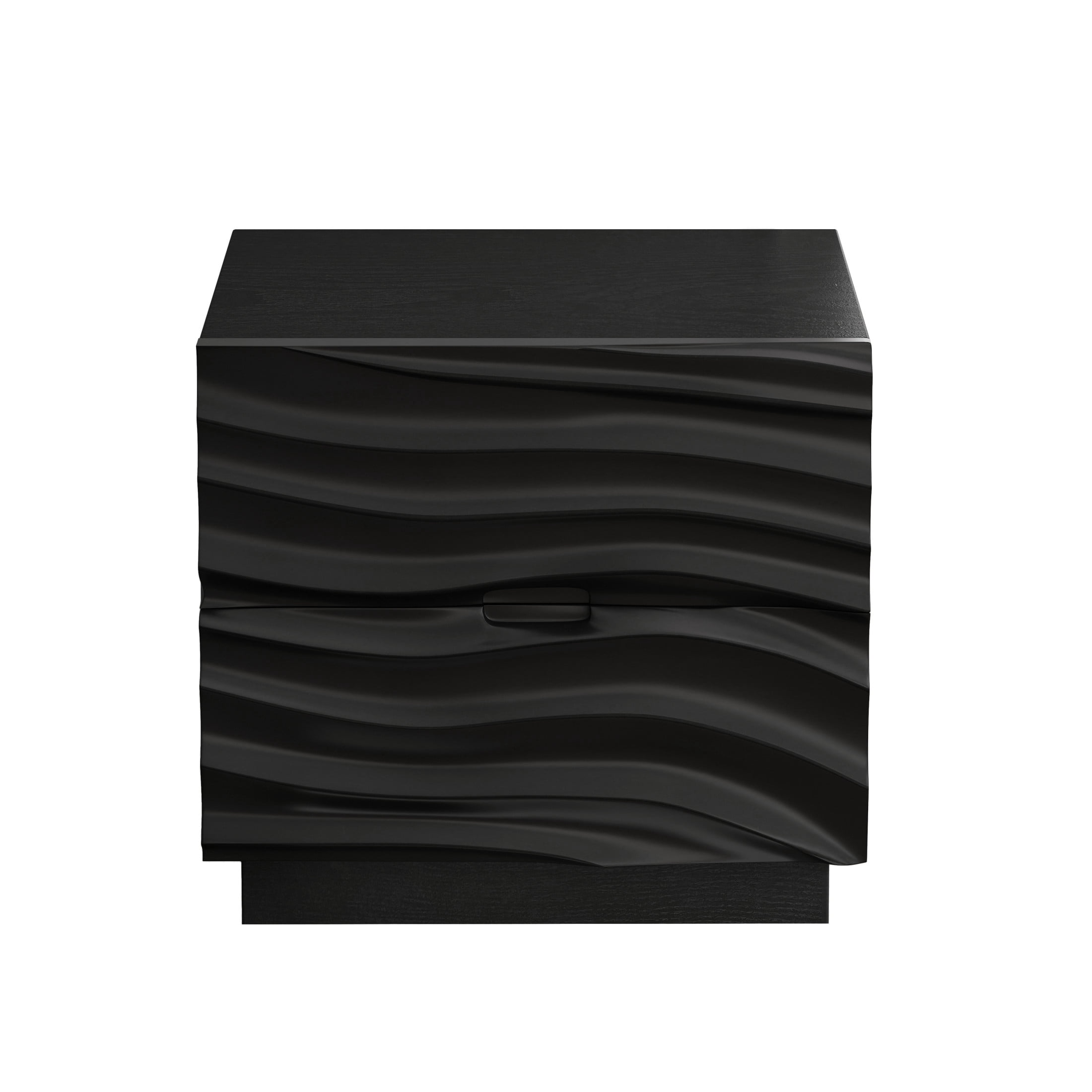 GDF Studio Solid Wood Nightstand with 2 Drawers, Handle-Free Design, Silent Metal Slides, Black