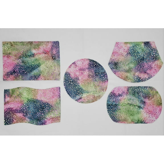 Batik Tie Dye Placemats by Penny's Needful Things (Oval - Set of 2) (Pink Blue Green Spots)