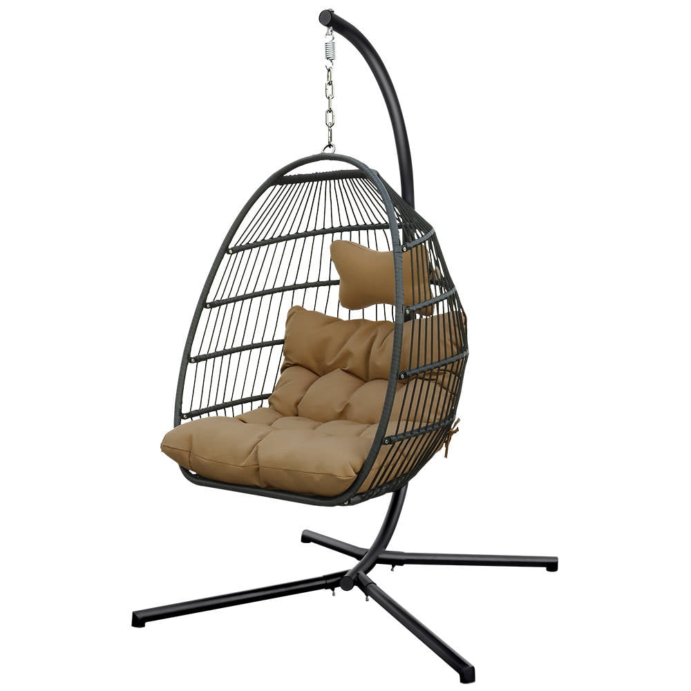 hanging egg chair metal frame swing chair with stand and cushion hanging  egg chair for indoor outdoor waterproof anti rust design brown  walmart