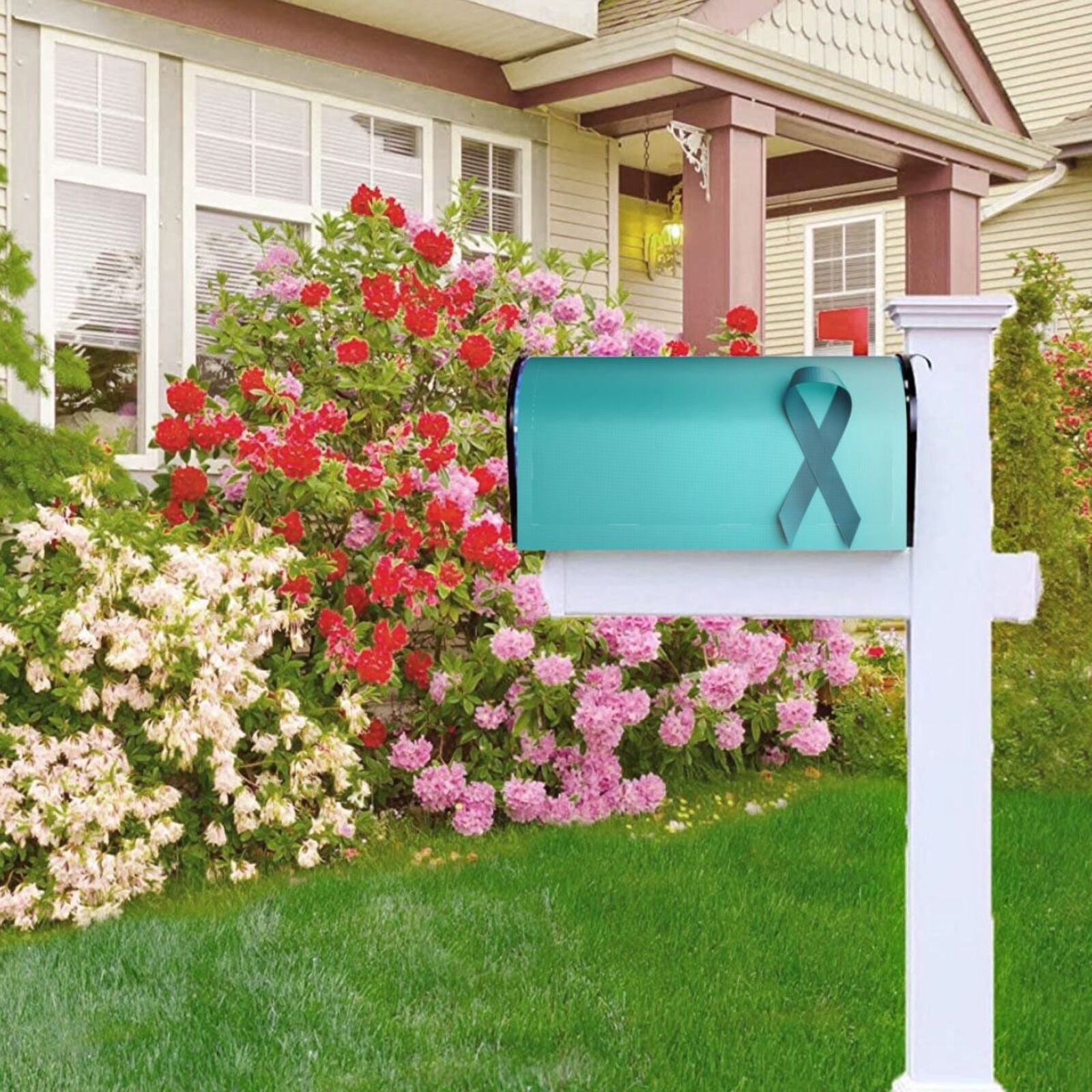 Rateoe a Teal Ribbonin Printed Mailbox Covers - Easy to Install Fall, Winter, Spring, Summer Mailbox Cover - Weather and UV-Resistant Mailbox Decor - Mailbox Magnetic Covers-25.5x21 in