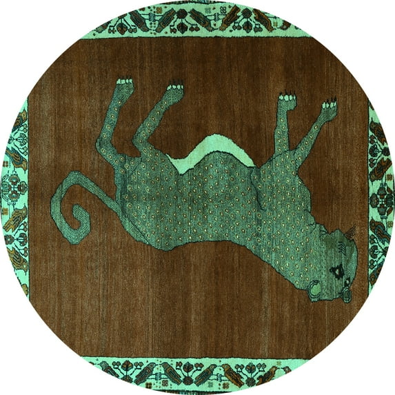 Ahgly Company Indoor Round Animal Turquoise Blue Traditional Area Rugs, 3' Round