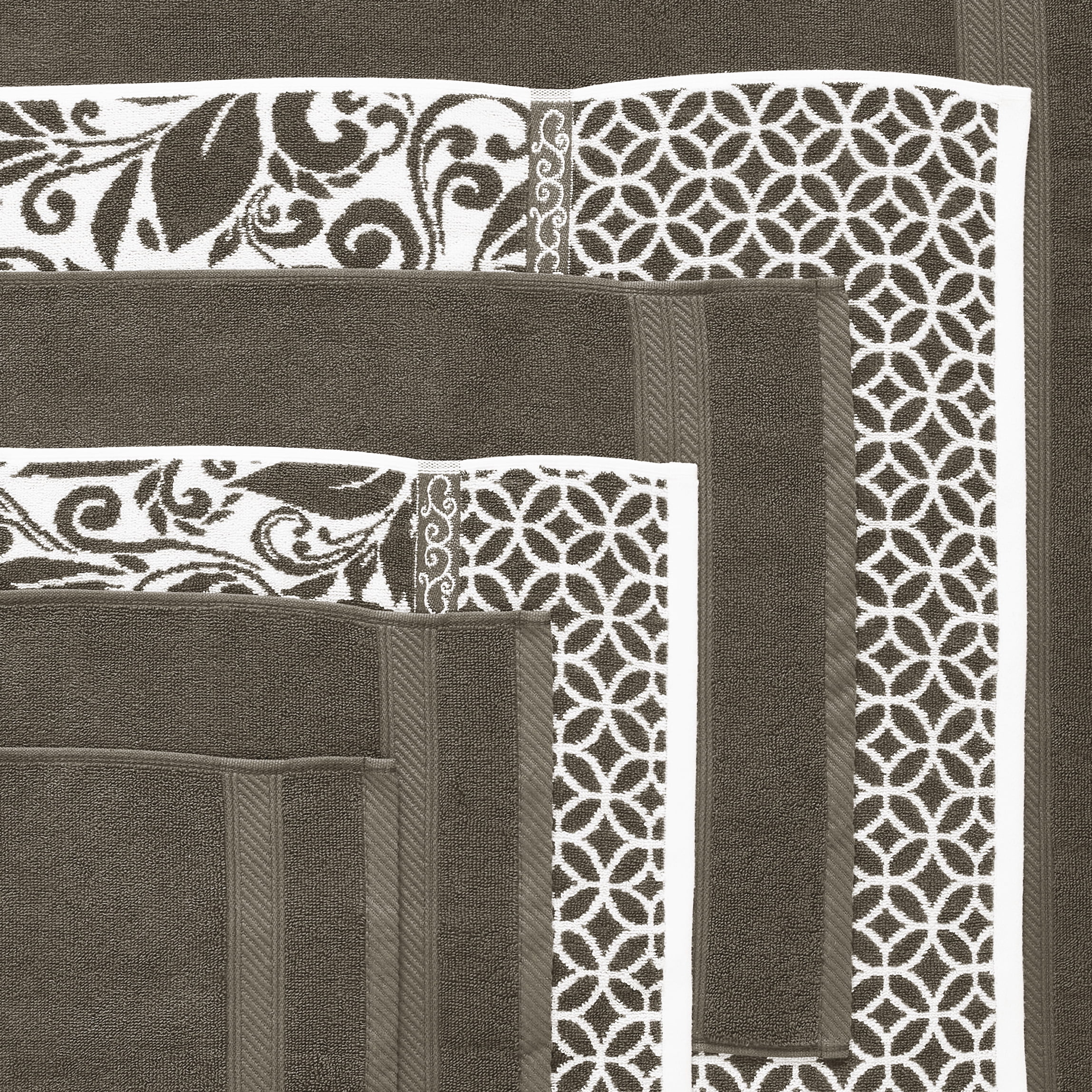 Pacific Coast Textiles Trefoil Filigree 6-Piece Cotton Bath Towel Set, Mocha