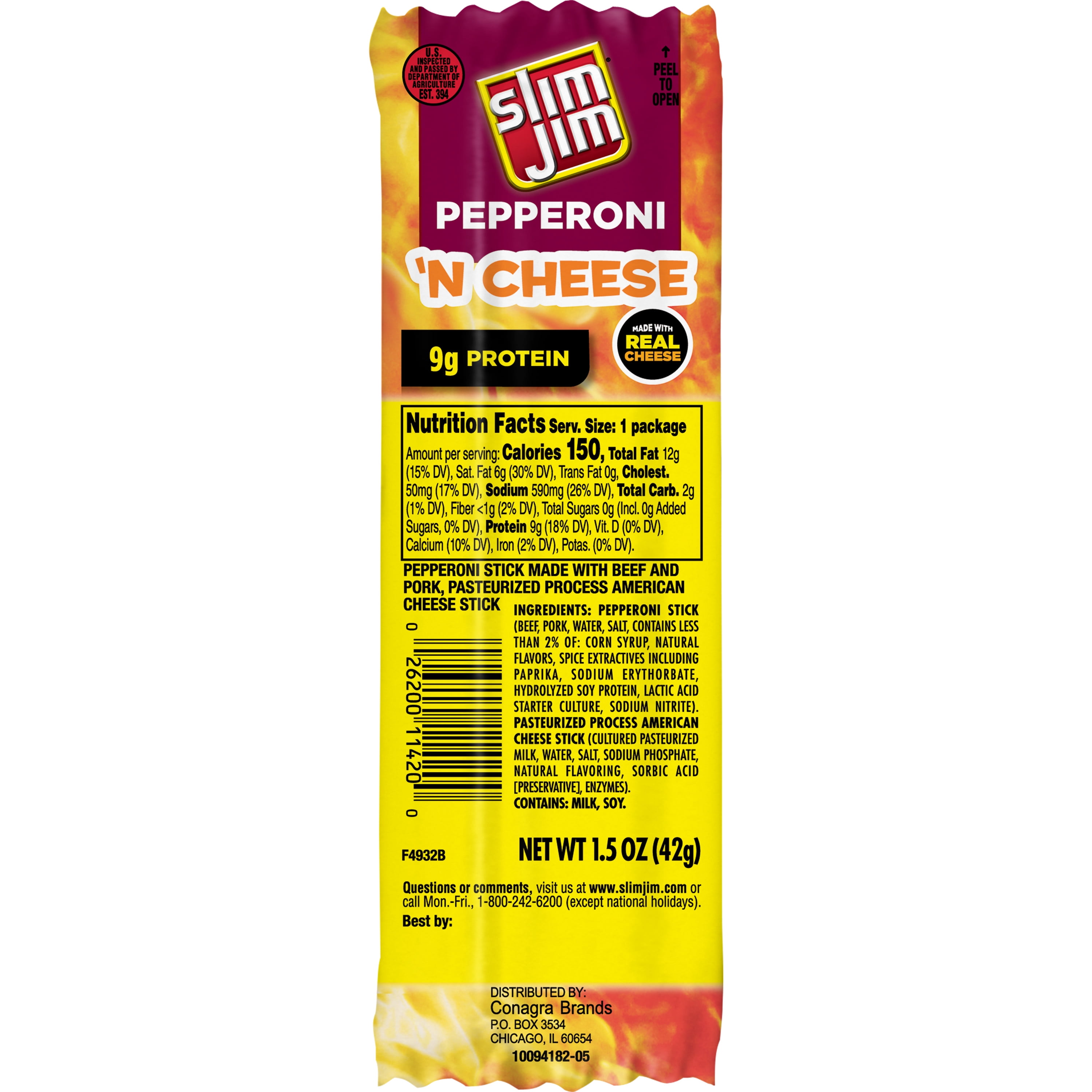 Slim Jim Pepperoni N Cheese Meat Stick 1 5 Oz 1 Ct Walmart
