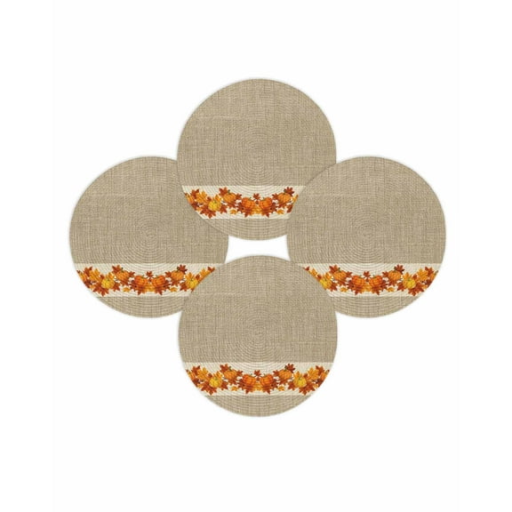 Fall Round Placemats Set of 4 Autumn Maple Leaves Pumpkin Place Mats Thanksgiving Woven Placemat Farmhouse Linen Circle Braided Table Mat for Kitchen Dining Table Autumn Party Home Decor 15 Inch