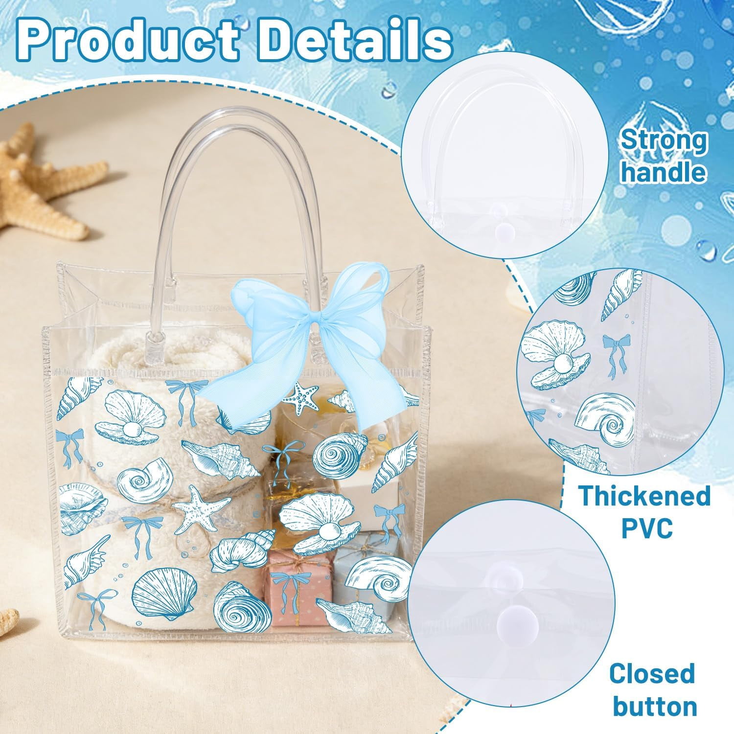 Beach Bachelorete Clear Gift Bags - 20 Pcs Ocean Seashell PVC Goodie Candy Treat Bags with Ribbon Last Toast on the Coast Party Favors for Bachelorete Bridal Shower Hen Party Birthday Decorations