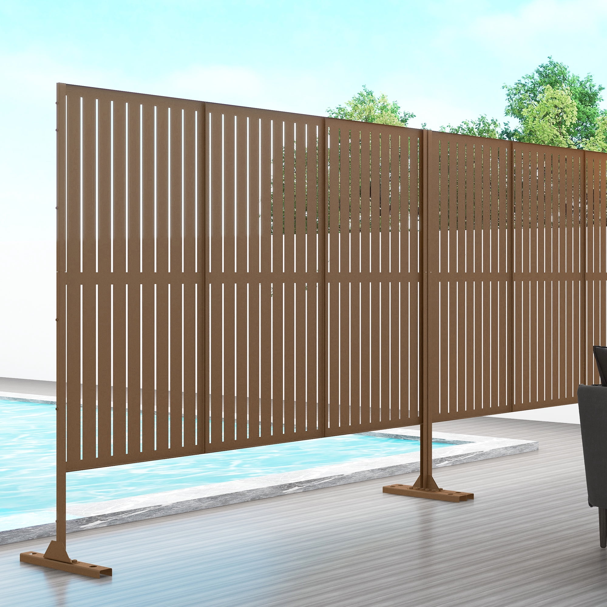 MAYEERTY 72×47" Outdoor Brown Metal Privacy Panel Screen for Backyard & Garden, Louvered Pattern
