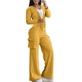 thumbnail image 3 of Ihhxva Women's Two Piece Set Cargo Wide Leg Pants with Multi-Pockets Relaxed Fit Outfit Casual Streetwear Cotton Jogger Tracksuit for Travel S-2XL, 3 of 9