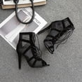 thumbnail image 5 of Zapatos de baile de caña alta para mujer, botas negras de salón, zapatos de salsa y tango, sandalias de tacón alto con recortes de malla para fiesta de moda para niña, verano 2022, 5 of 5
