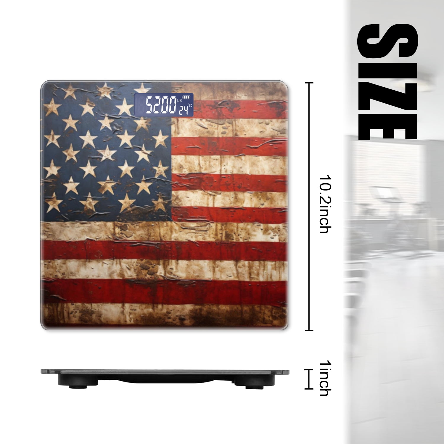 Bathroom Scale, Highly Accurate Digital Body Scale,Precisely Measures Weight up to 400 lbs-Vintage American Flag Painting