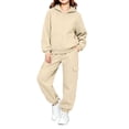 thumbnail image 2 of PInxai Kids Sweatsuits Casual Workout Sets Zip up Hooded Long Sleeve Sweatshirts Joggers with Pockets Unisex Clothing,Beige,160, 2 of 7
